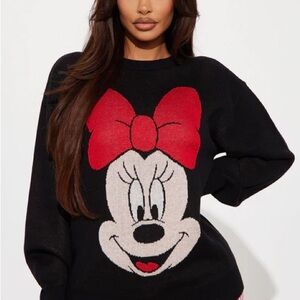 Minnie Mouse Black Sweater with Red Bow Graphic